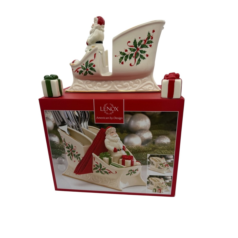 Lenox Holiday Santa Sleigh Buffet Server Salt Pepper Shakers Ivory Gold Trim NEW